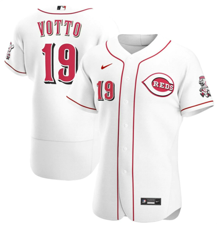 Personalized Men’s Cincinnati Reds #19 Joey Votto White Flex Base Stitched Jersey