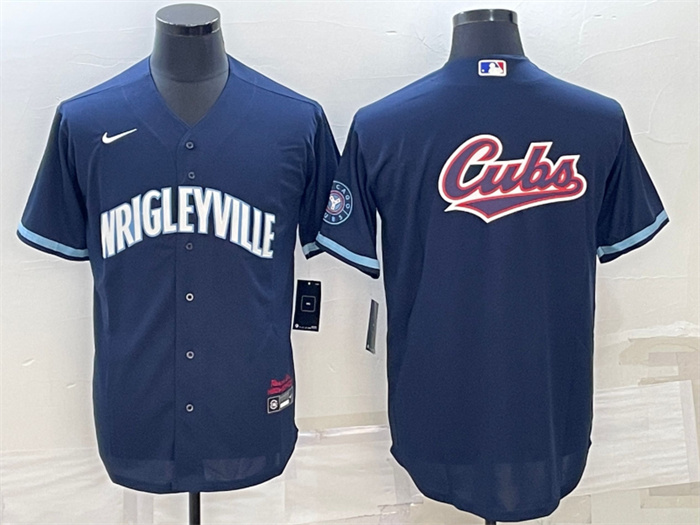Personalized Men’s Chicago Cubs Navy Team Big Logo Cool Base Stitched Jersey