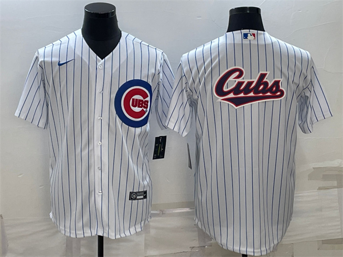 Personalized Men’s Chicago Cubs White Team Big Logo Cool Base Stitched Jersey