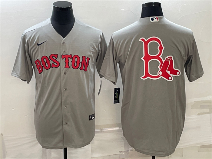 Personalized Men’s Boston Red Sox Gray Team Big Logo Cool Base Stitched Jersey