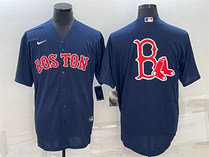 Personalized Men’s Boston Red Sox Navy Team Big Logo Cool Base Stitched Jersey