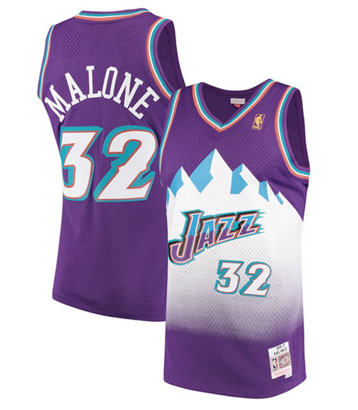 Personalized Men’s Utah Jazz #32 Karl Malone Purple 1996-97 Swingman Stitched Jersey