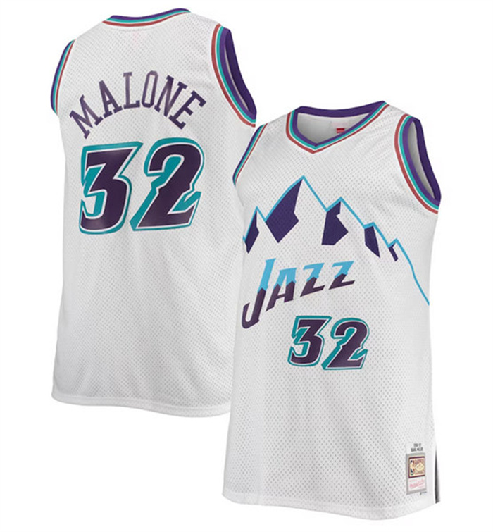 Personalized Men’s Utah Jazz #32 Karl Malone White Mitchell & Ness Swingman Stitched Jersey