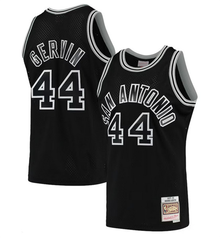 Personalized Men’s San Antonio Spurs #44 George Gervin Black 1977-78 Hardwood Classics Swingman Stitched Jersey