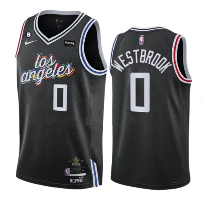 Personalized Men’s Los Angeles Clippers #0 Russell Westbrook Black 2022 23 City Edition With NO.6 Patch Stitched Jersey