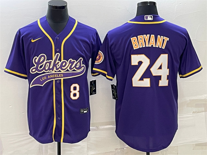 Personalized Men’s Los Angeles Lakers Front #8 Back #24 Kobe Bryant Purple Cool Base Stitched Baseball Jersey