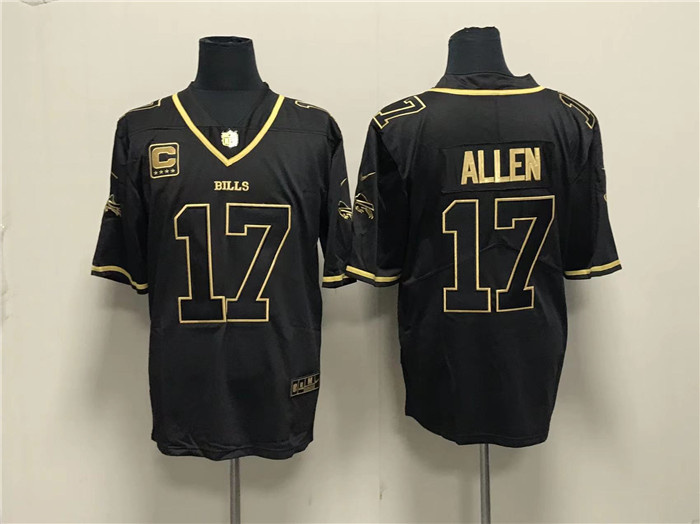 Personalized Men’s Buffalo Bills #17 Josh Allen Black Gold With 4-Star C Patch Limited Stitched Jersey