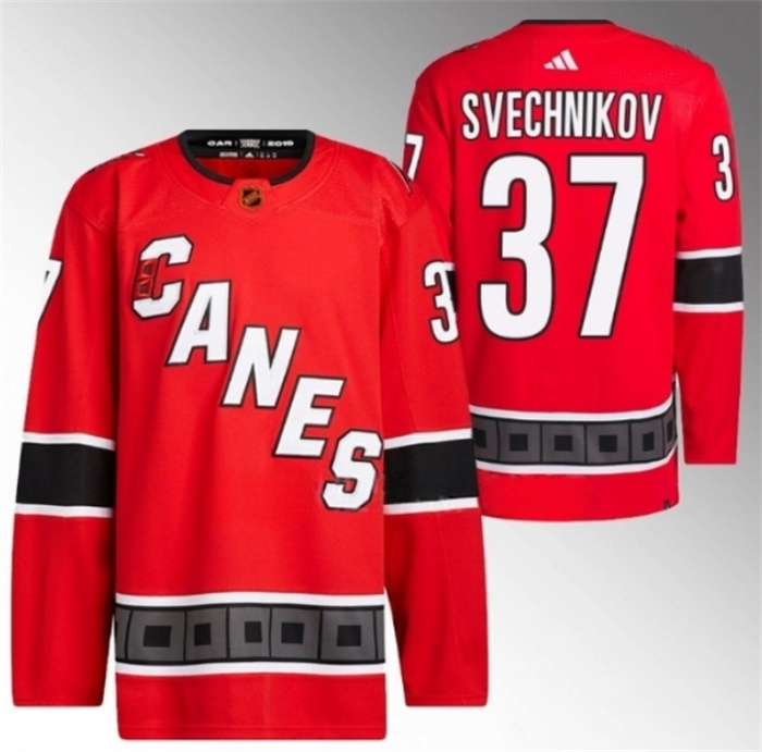 Personalized Men’s Carolina Hurricanes #37 Andrei Svechnikov 2022 23 Reverse Retro Red Stitched Jersey