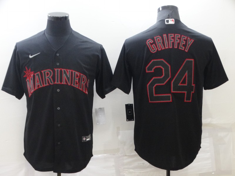 Personalized Men’s Seattle Mariners #24 Ken Griffey Black Shadow Cool Base Stitched Jersey