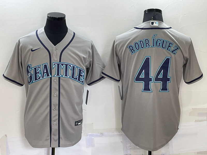 Personalized Men’s Seattle Mariners #44 Julio Rodriguez Grey Stitched MLB Cool Base Jersey