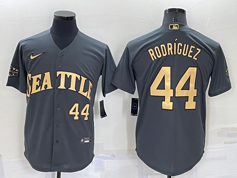 Personalized Men’s Seattle Mariners #44 Julio Rodriguez Number Grey 2022 All Star Stitched Cool Base Jersey