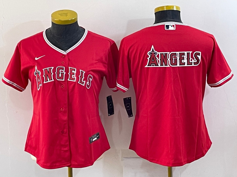 Personalized Women’s Los Angeles Angels Red Team Big Logo Stitched Baseball Jersey(Run Small)