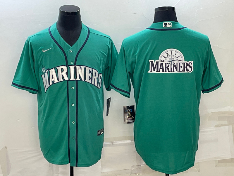 Personalized Men’s Seattle Mariners Aqua Team Big Logo Cool Base Stitched Jersey