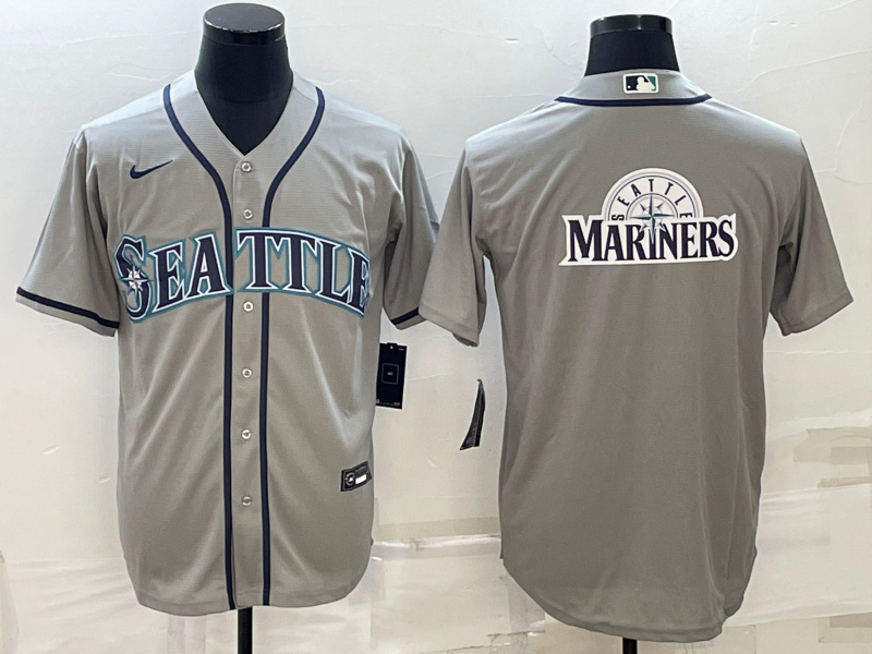 Personalized Men’s Seattle Mariners Gray Team Big Logo Cool Base Stitched Jersey