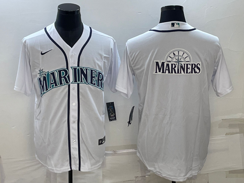 Personalized Men’s Seattle Mariners White Team Big Logo Cool Base Stitched Jersey