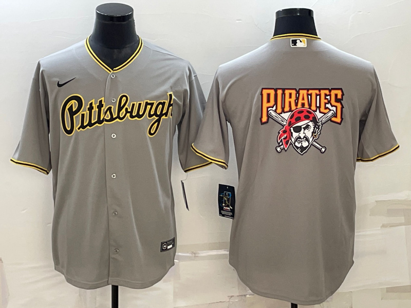 Personalized Men’s Pittsburgh Pirates Gray Team Big Logo Cool Base Stitched Baseball Jersey