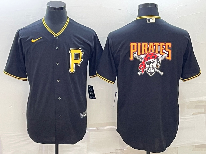 Personalized Men’s Pittsburgh Pirates Black Team Big Logo Cool Base Stitched Baseball Jersey