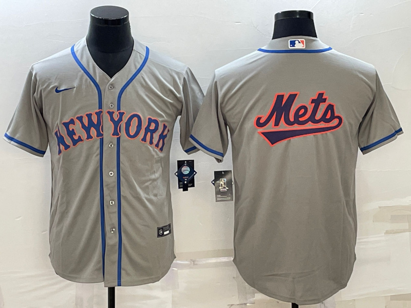 Personalized Men’s New York Mets Gray Team Big Logo Cool Base Stitched Baseball Jersey