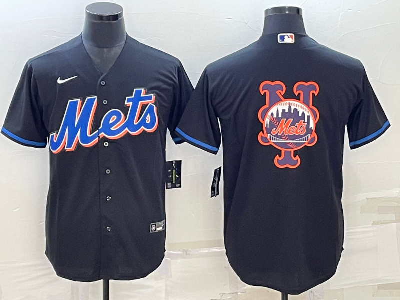 Personalized Men’s New York Mets Black Team Big Logo Cool Base Stitched Baseball Jersey