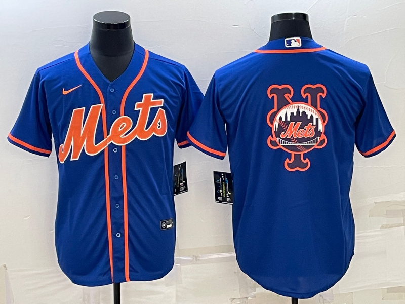 Personalized Men’s New York Mets Royal Team Big Logo Cool Base Stitched Baseball Jersey