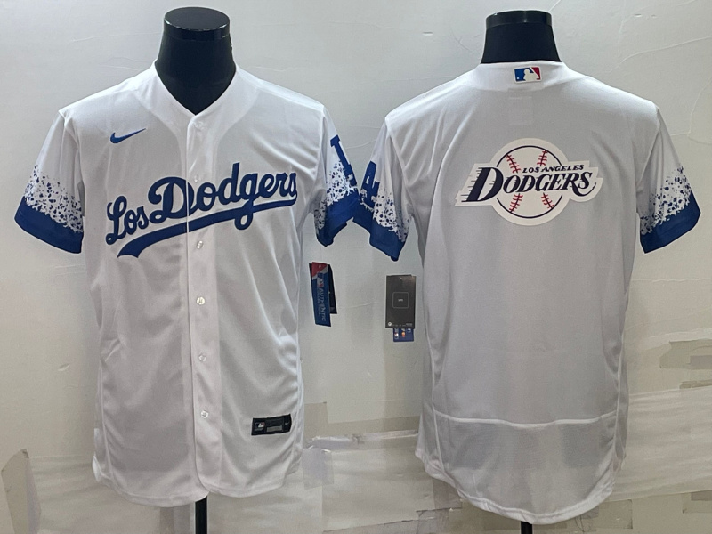 Personalized Men’s Los Angeles Dodgers White Team Big Logo Flex Base Stitched Baseball Jerseys