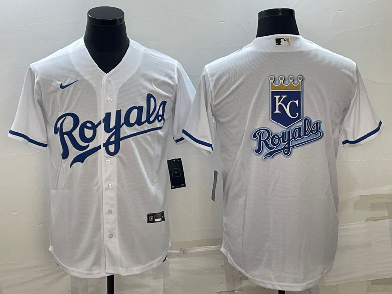 Personalized Men’s Kansas City Royals White Team Big Logo Cool Base Stitched Jersey