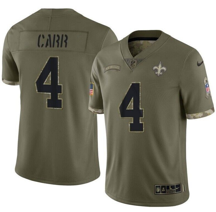 Personalized Men’s New Orleans Saints #4 Derek Carr Olive Salute To Service Limited Stitched Jersey