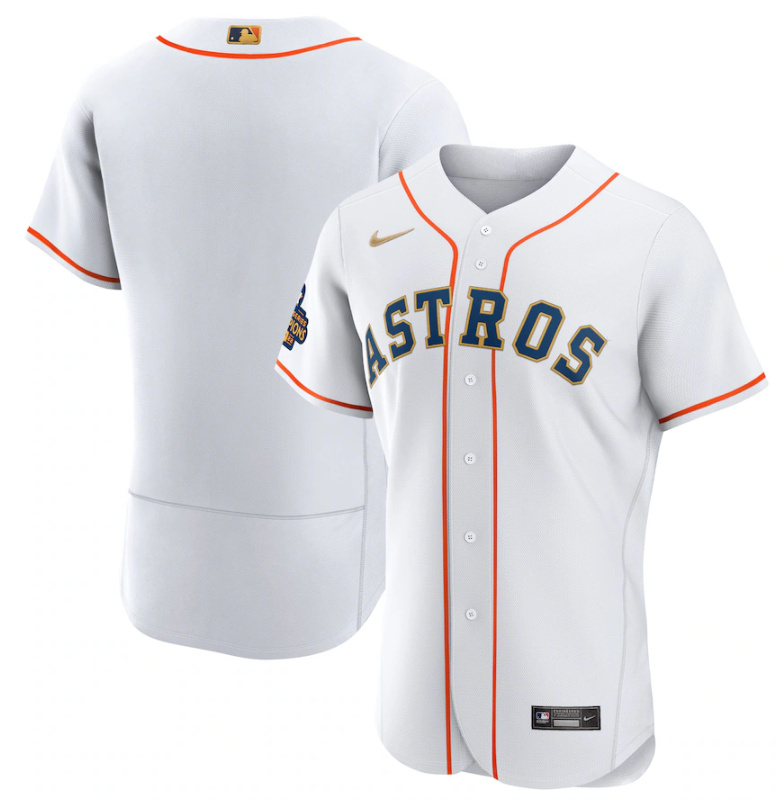 Personalized Men’s Houston Astros Blank White 2023 Gold Collection With World Serise Champions Patch Stitched Baseball Jersey