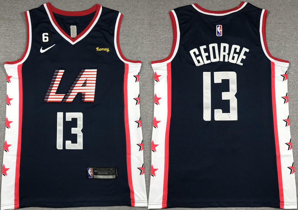 Personalized Men’s Los Angeles Clippers #13 Paul George Navy 2022 23 City Edition With NO.6 Patch Stitched Jersey