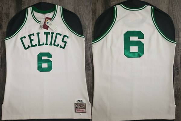 Personalized Men’s Boston Celtics #6 Bill Russell 1962-63 White Throwback Stitched Jersey