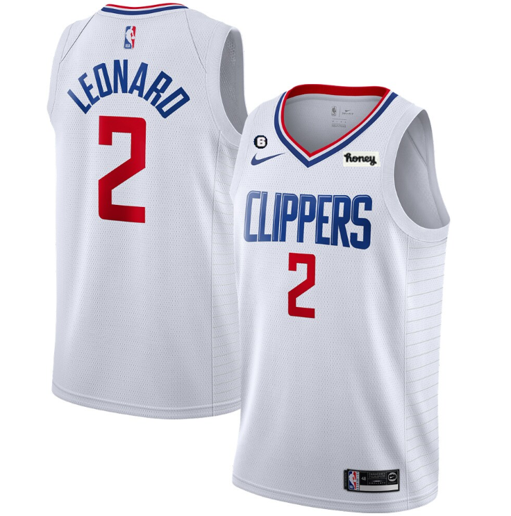 Personalized Men’s Los Angeles Clippers #2 Kawhi Leonard White With NO.6 Patch Stitched Jersey