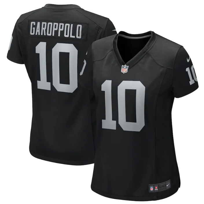 Personalized Women’s Las Vegas Raiders #10 Jimmy Garoppolo Black Stitched Game Jersey(Run Small)