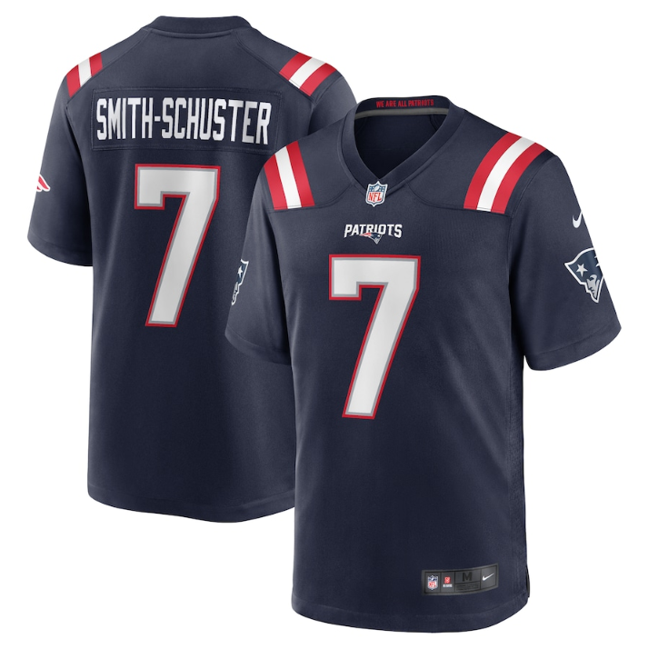 Personalized Men’s New England Patriots #7 JuJu Smith-Schuster Navy Stitched Game Jersey