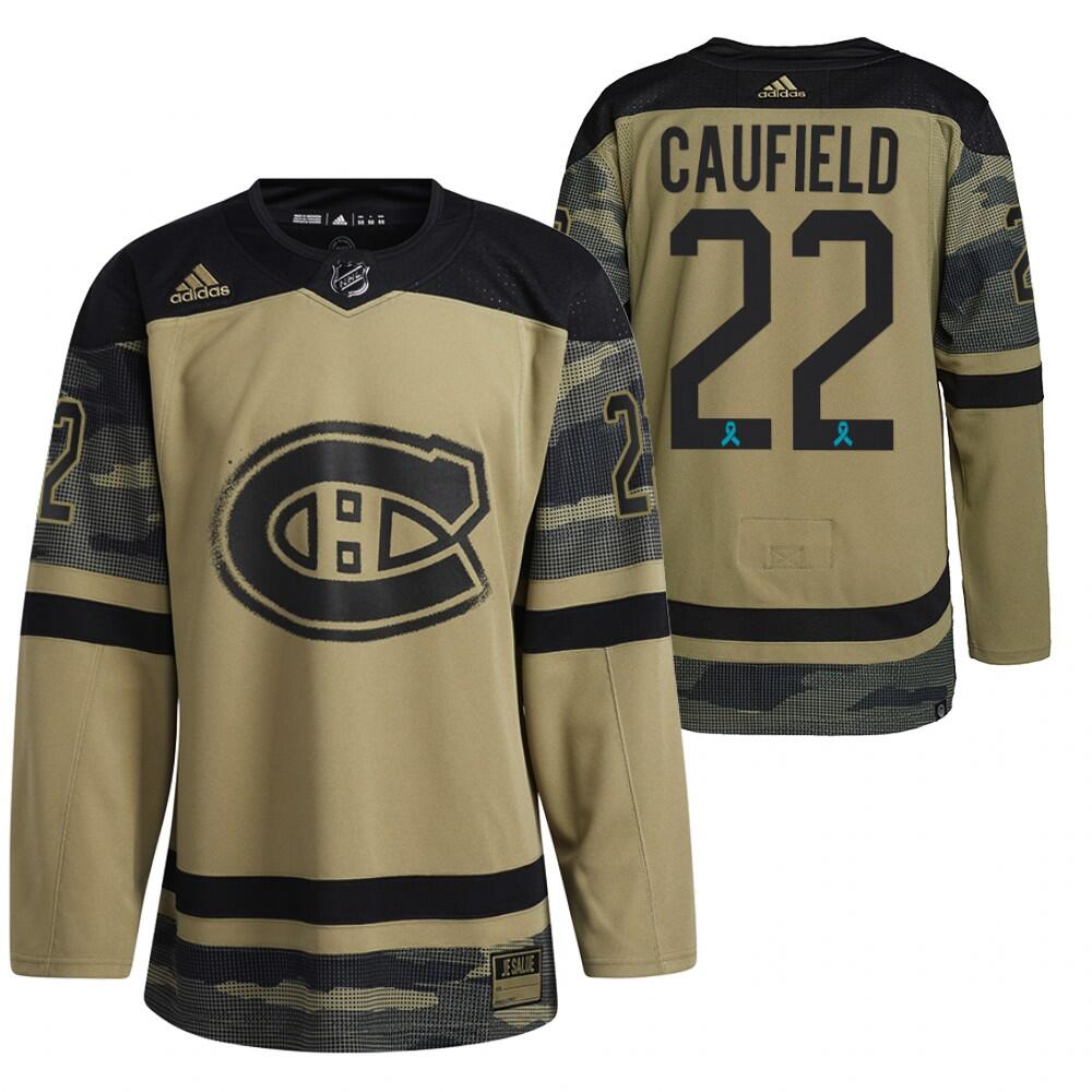 Personalized Men’s Montreal Canadiens #22 Cole Caufield Olive Salute To Service Stitched Jersey