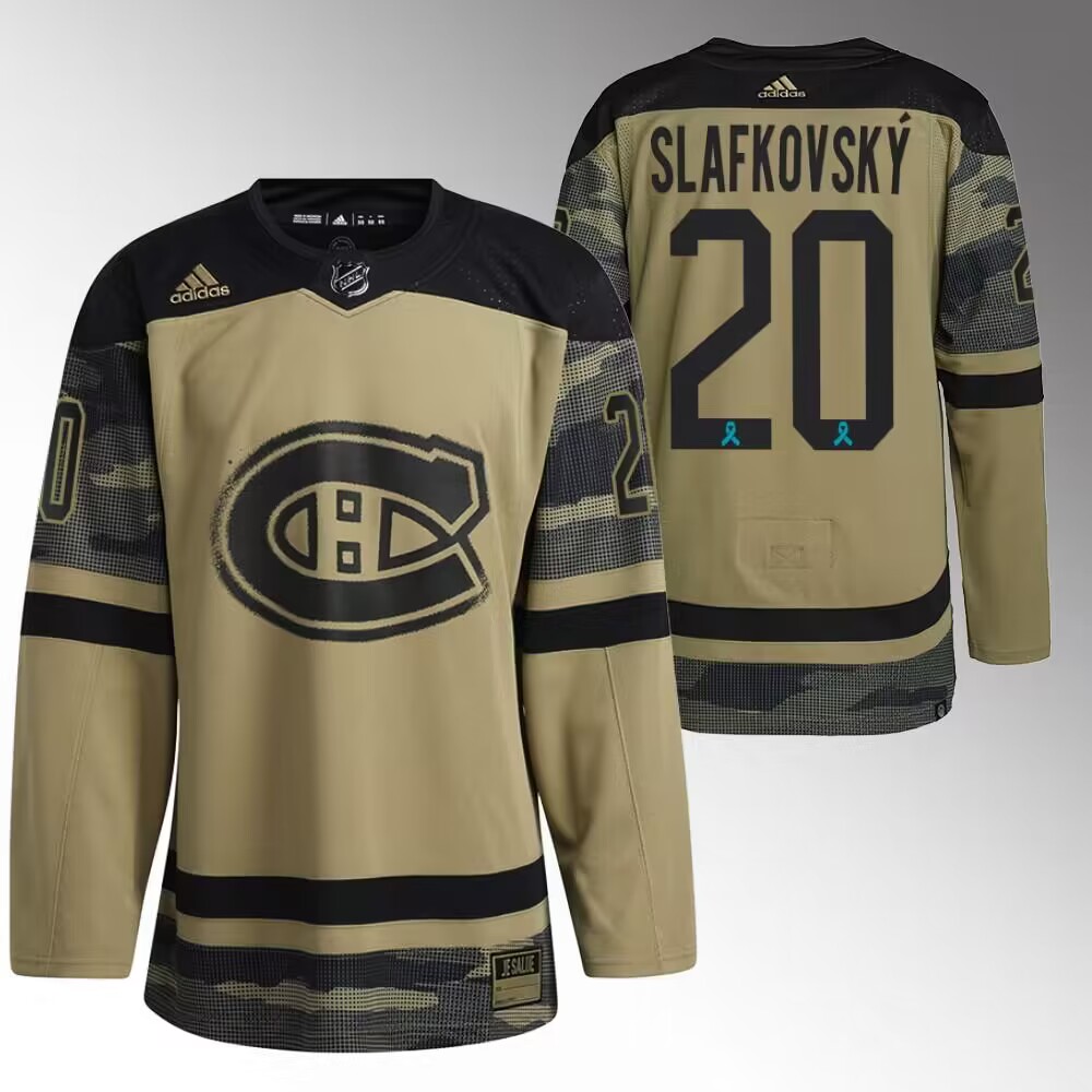 Personalized Men’s Montreal Canadiens #20 Juraj Slafkovsky Olive Salute To Service Stitched Jersey