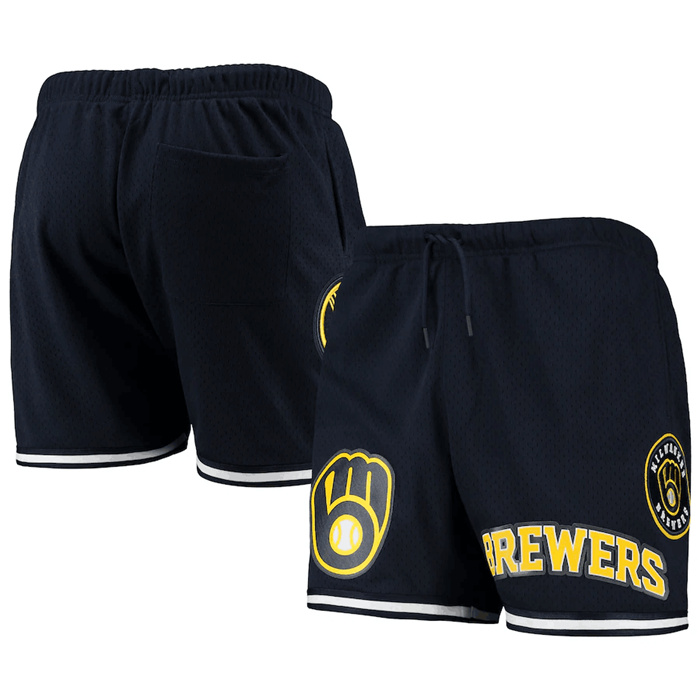 Personalized Men’s Milwaukee Brewers Navy Team Logo Mesh Shorts