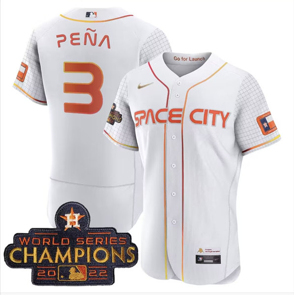 Personalized Men’s Houston Astros ACTIVE PLAYER White With 2022 World Serise Champions Patch Stitched Baseball Jersey
