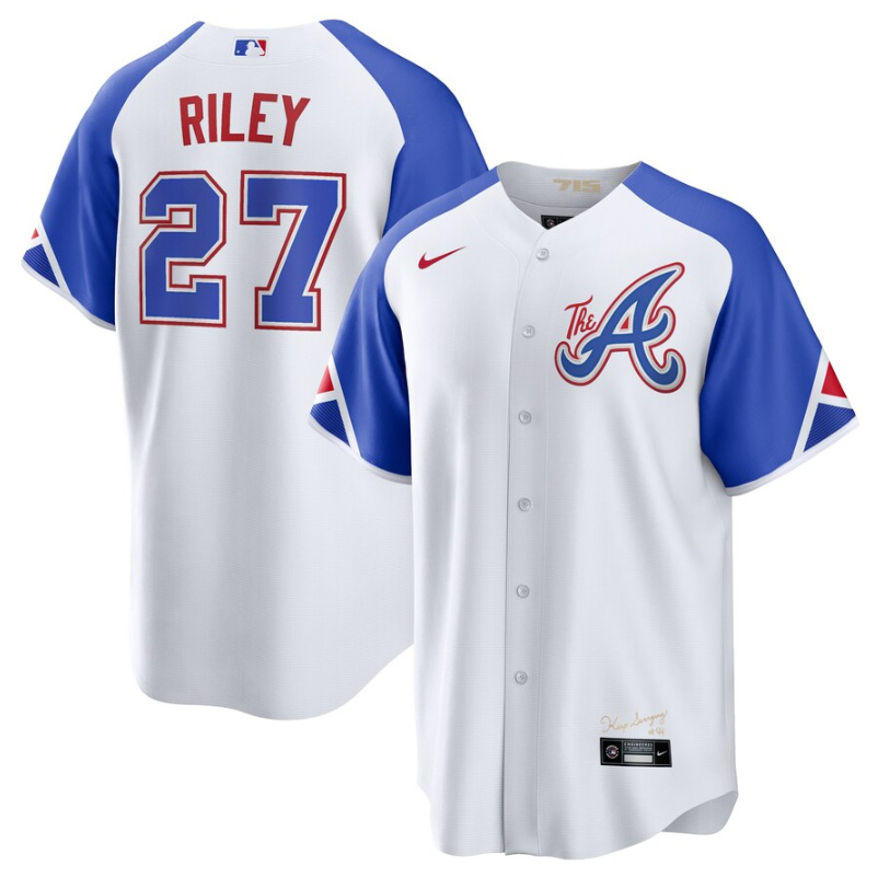 Personalized Men’s Atlanta Braves #27 Austin Riley White 2023 City Connect Cool Base Stitched Baseball Jersey