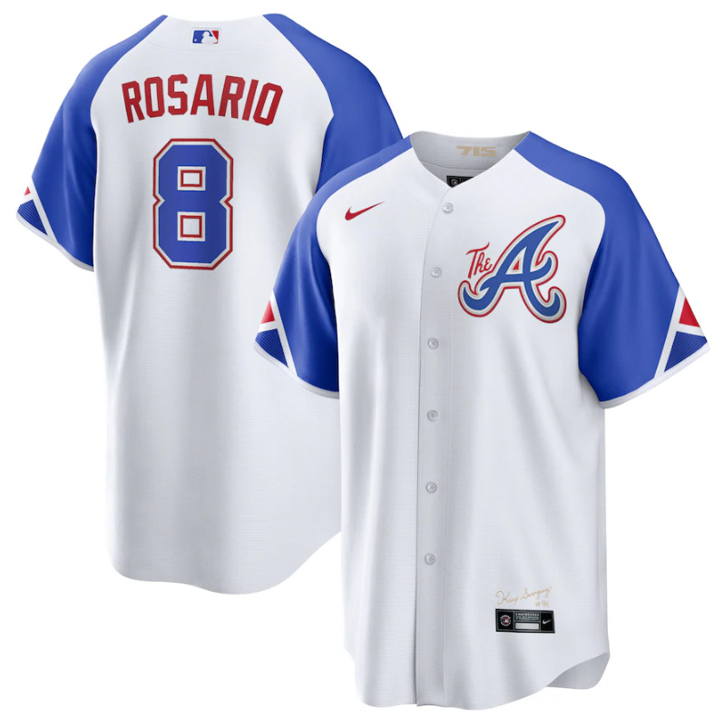 Personalized Men’s Atlanta Braves #8 Eddie Rosario White 2023 City Connect Cool Base Stitched Baseball Jersey