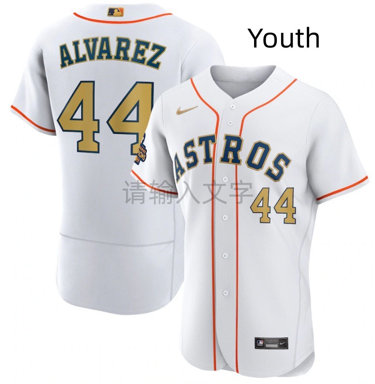 Personalized Custom Youth Houston Astros White 2023 Gold Collection With World Serise Champions Patch Stitched Baseball Jersey