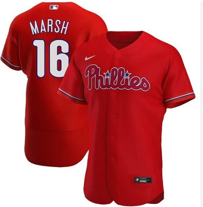 Personalized Men’s Philadelphia Phillies #16 Brandon Marsh Red Flex Base Stitched Baseball Jersey