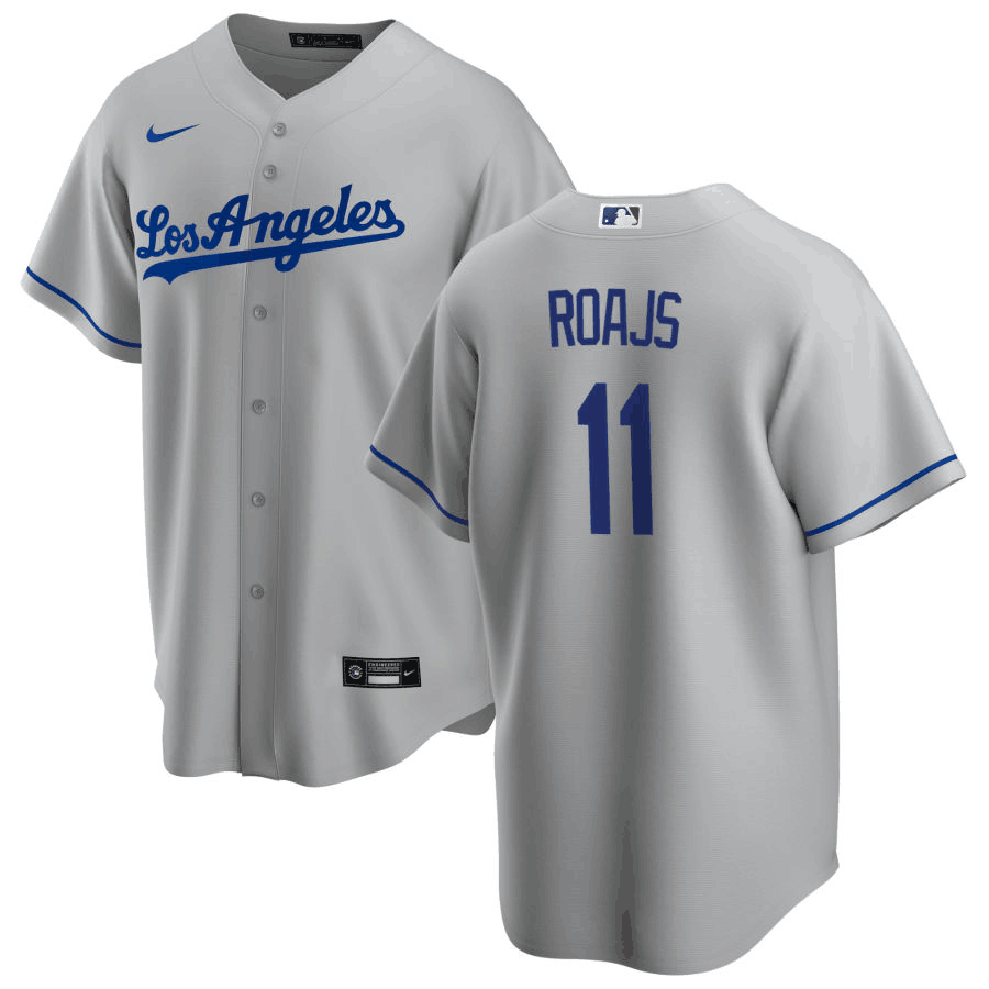 Personalized Men’s Los Angeles Dodgers #11 Miguel Rojas Flex Base Grey Stitched Baseball Jersey