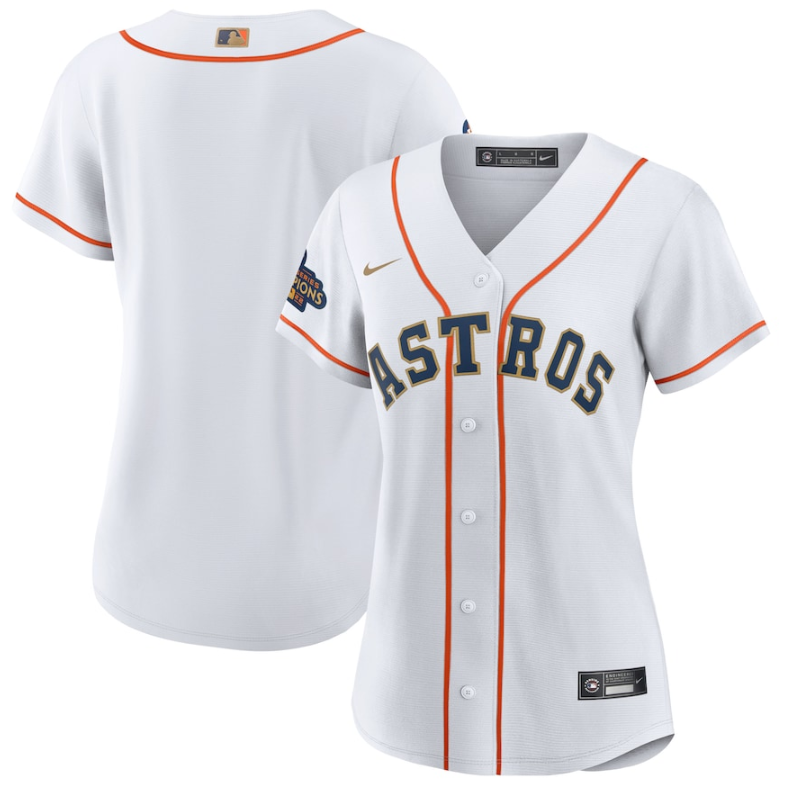 Personalized Women’s Houston Astros Blank White 2023 Gold Collection With World Serise Champions Patch Stitched Jersey(Run Small)