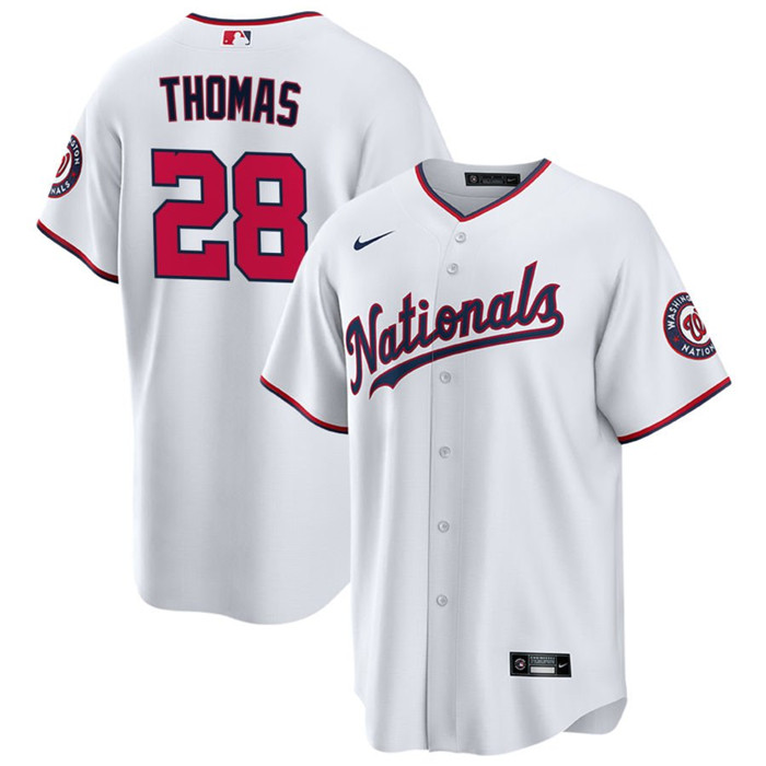 Personalized Men’s Washington Nationals #28 Lane Thomas White Cool Base Stitched Baseball Jersey