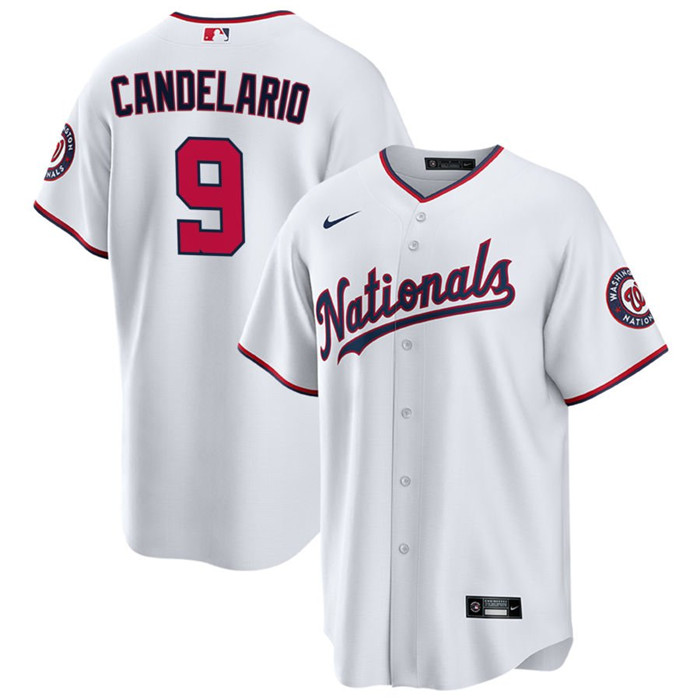 Personalized Men’s Washington Nationals #9 Jeimer Candelario White Cool Base Stitched Baseball Jersey