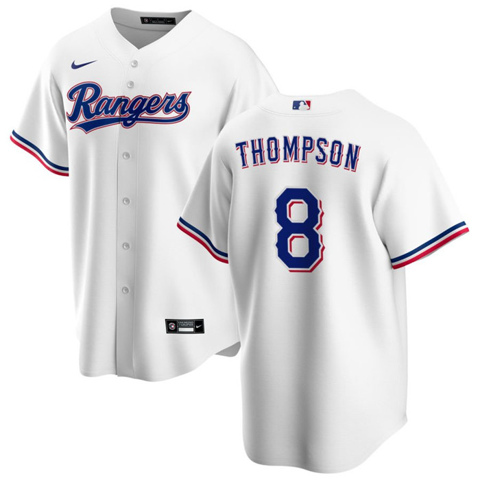Personalized Men’s Texas Rangers #8 Bubba Thompson White Cool Base Stitched Baseball Jersey