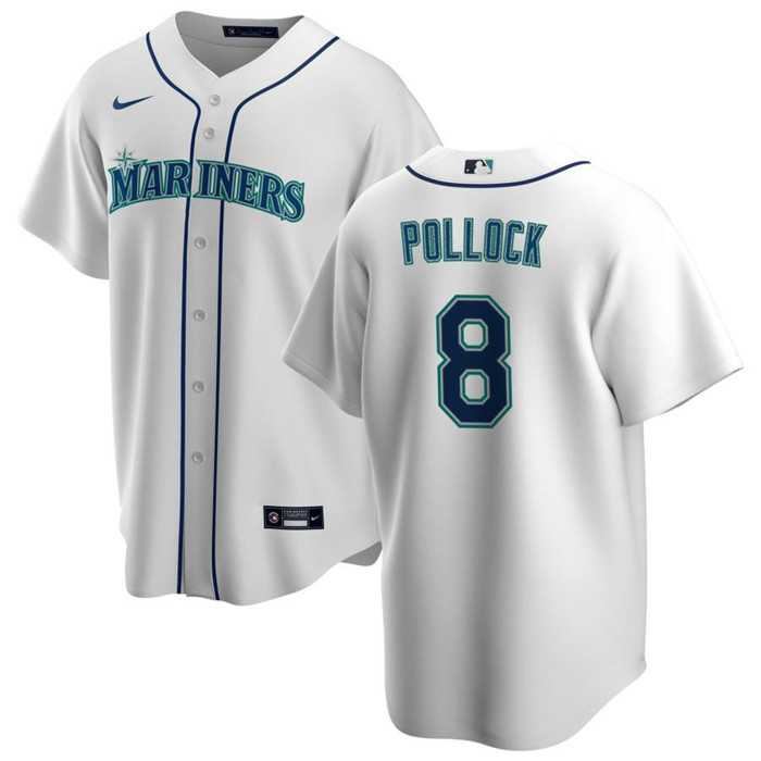 Personalized Men’s Seattle Mariners #8 AJ Pollock White Cool Base Stitched Jersey