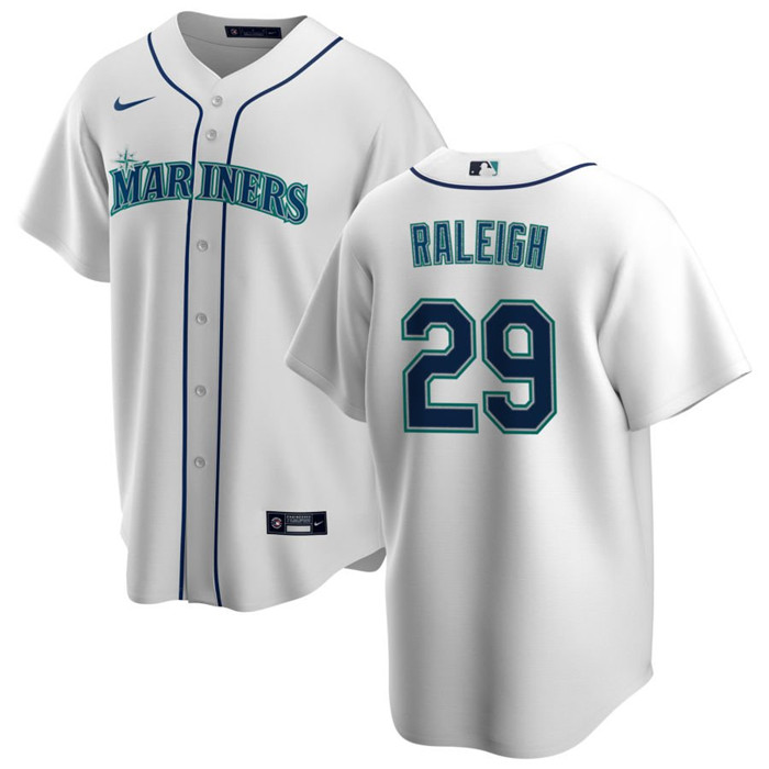 Personalized Men’s Seattle Mariners #29 Cal Raleigh White Cool Base Stitched Jersey