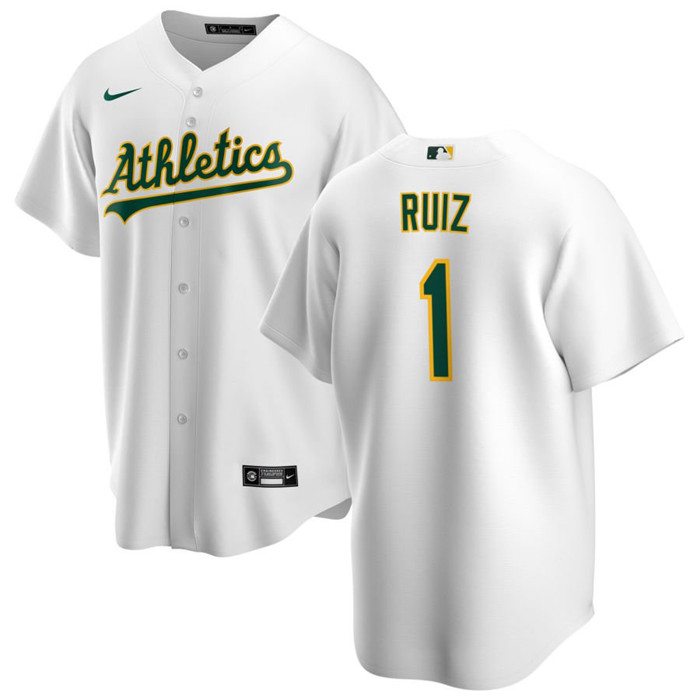 Personalized Men’s Oakland Athletics #1 Esteury Ruiz White Cool Base Stitched Jersey