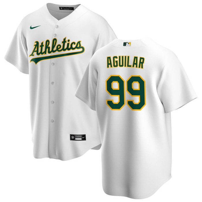 Personalized Men’s Oakland Athletics #99 Jesu00fas Aguilar White Cool Base Stitched Jersey